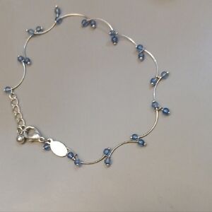Vintage Panama Jack silver-tone Ankle bracelet w blue beads Late 80'd Early 90's